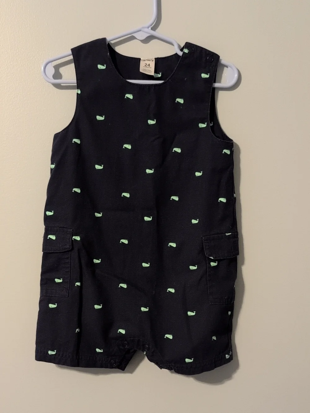 Carter's Navy Romper with Mint Whale Print